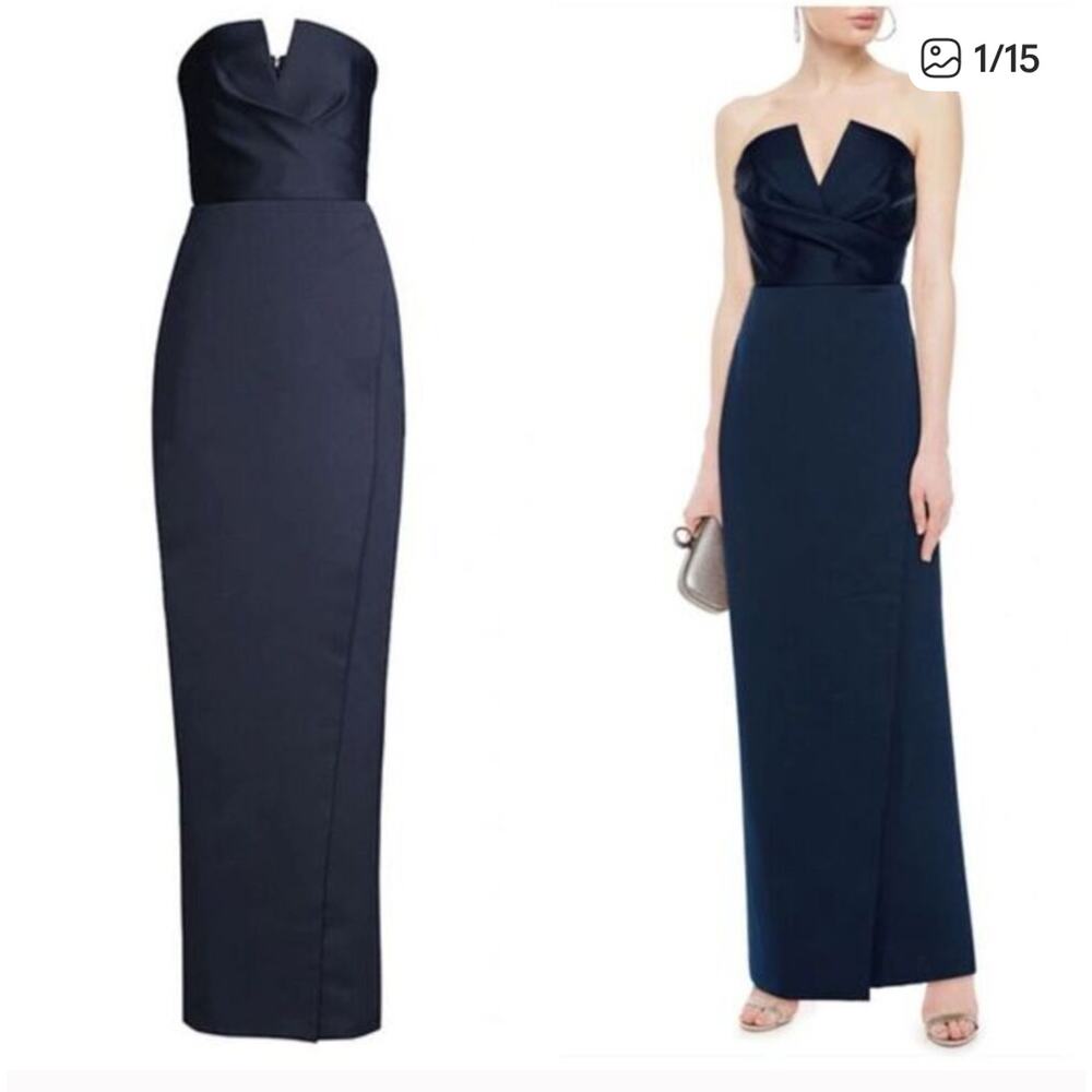 Jaygodfrey Darcy Bustier Column Designer Gown Satin Navy Designer Gownsz 6 Nwt